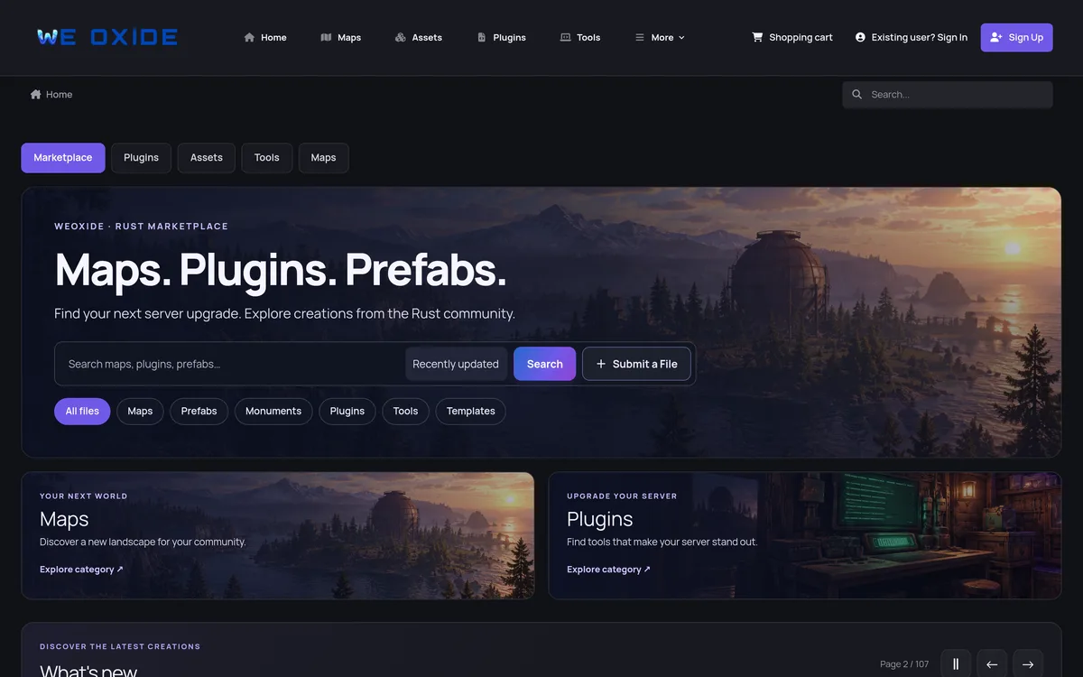 Website preview of WeOxide Marketplace